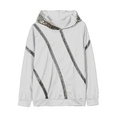 Inig – sweat-shirt à capuche à paillettes pour femme, Long, Sve, motif à rayures scintillantes, Fiber de Polyester, Streetwear décontracté