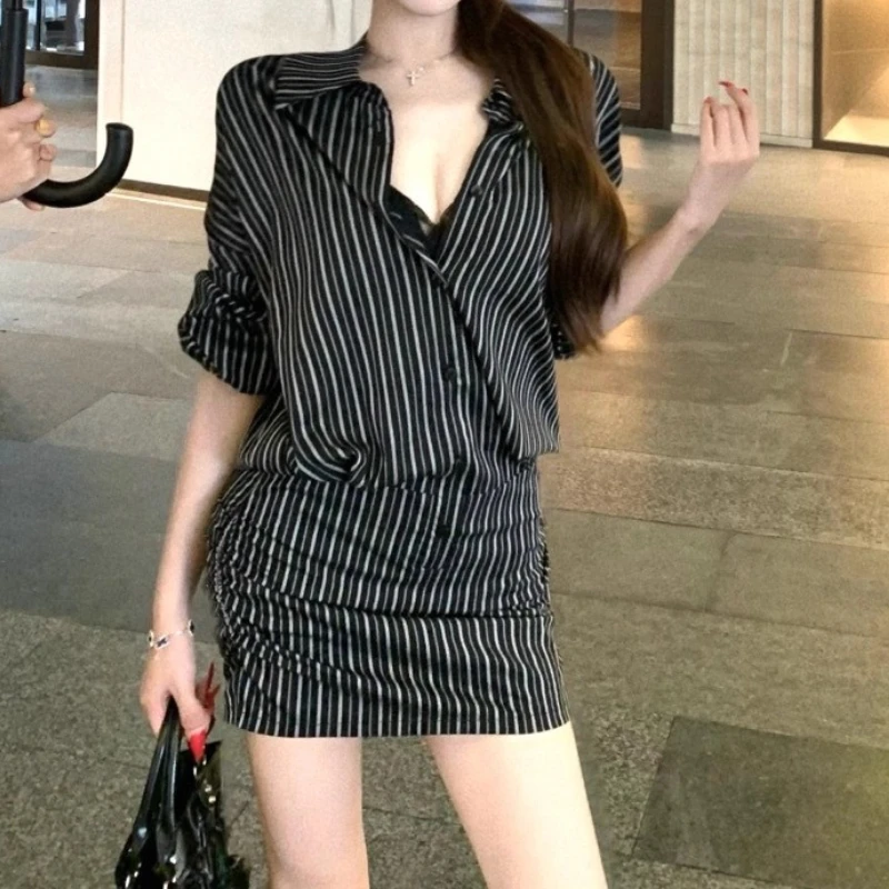 

French Stripe Contrast Long-sleeved Shirt Dress Women's Pre-fall 2025 Slim Short Hip Skirt