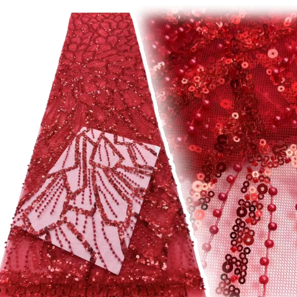 

Африканская кружевная ткань с блестками и бисером, 5 ярдов, высокое качество, нигерийская последовательность, французская кружевная ткань, вышивка для свадебного шитья S1208