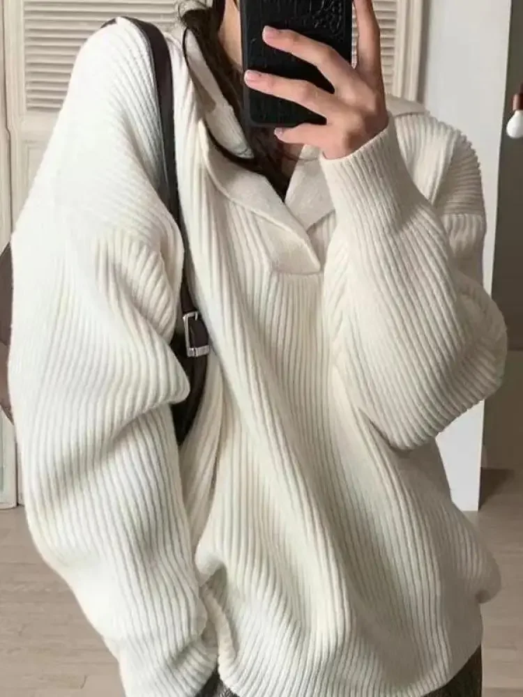 Women\'s Knitwear Sweaters Basic Warm Vintage Green Sweater Knitted Oversized Thick Loose White Pullover Jumper for Women Korea