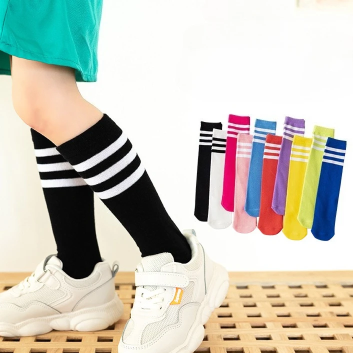 New Candy Colored Socks for Children Student Stripes with Short Skirts Long Socks for Babies and Girls Mid Length Cotton Socks