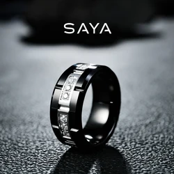 Rings For Men 9mm Original Male Classics Black Ceramics Zircon Engagement Gift Jewelry,Engraving