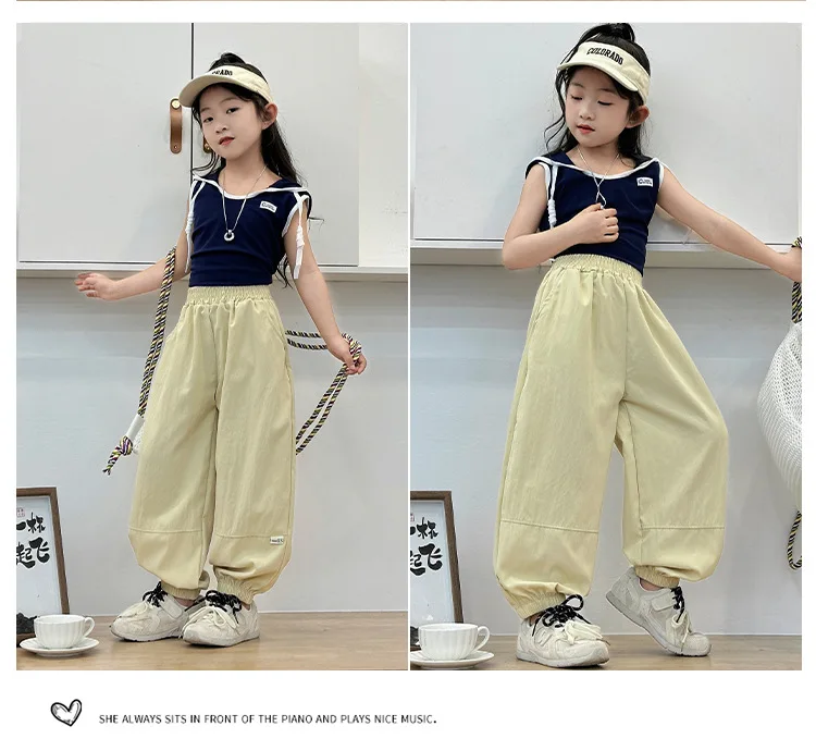 Teenager-Mädchen-Hosen, Sommer-Cargohosen mit Bändern für Mädchen, Jogginghosen, Kinderhosen, lässige, dünne Kinderkleidung für Mädchen von 2-6 Jahren – Detail 9