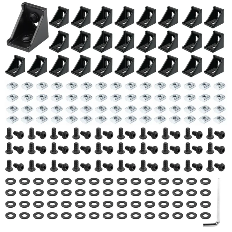 30 세트 2020 시리즈 알루미늄 압출 프로파일 커넥터 30개 2028 코너 브래킷 60개 너트/나사 알루미늄 레일 액세서리용