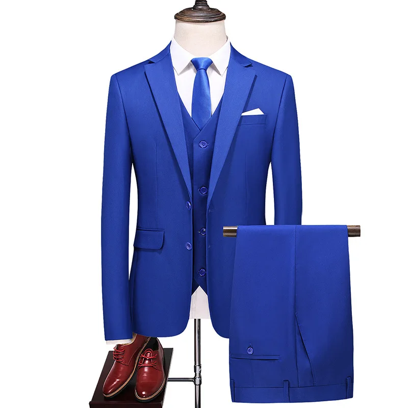 L063 Men's Spring and Autumn Solid Color Men's Slim Fit Large Size Suit Three-piece Suit Men's Dress Suit