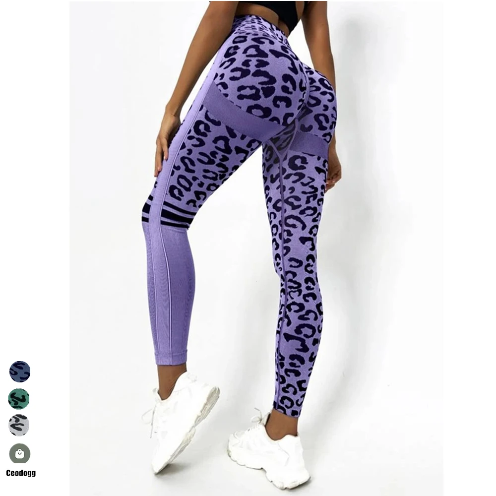 QK-Pantalon de yoga sans couture léopard pour femme, leggings froissés de sport, vêtements de course actifs, entraînement athlétique, fitness, gym,