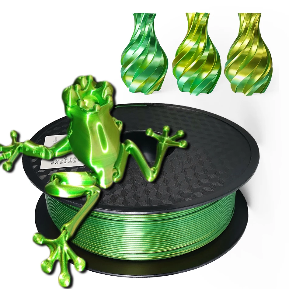 Dual Color 3D Printer Filament 1.75mm Silk PLA 2-in-1 Gold-Green Sublimation Filament Extrudeuse Filament 3D