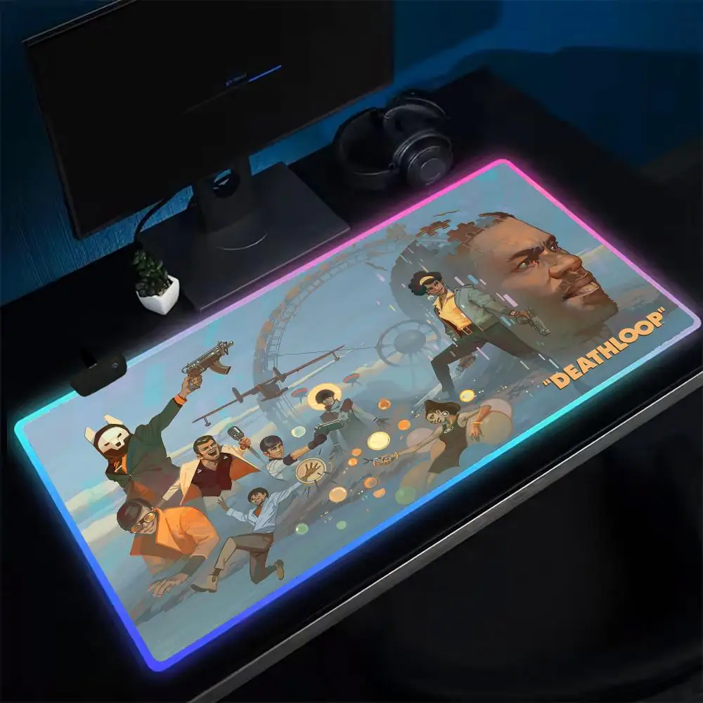 

DEATHLOOP Mouse Pad Anime Gaming Mouse Pad LED Table Pads Backlit Rubber Desktop XXL RGB Desk Mats