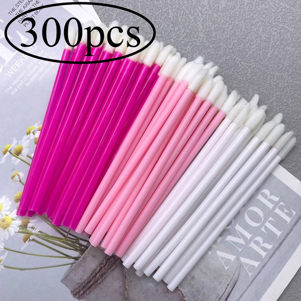 300 Varillas para Labios y Pestañas - Cerdas Veganas Desechables, Libres de Látex e Hipoalergénicas para Uso en Salón y Viajes