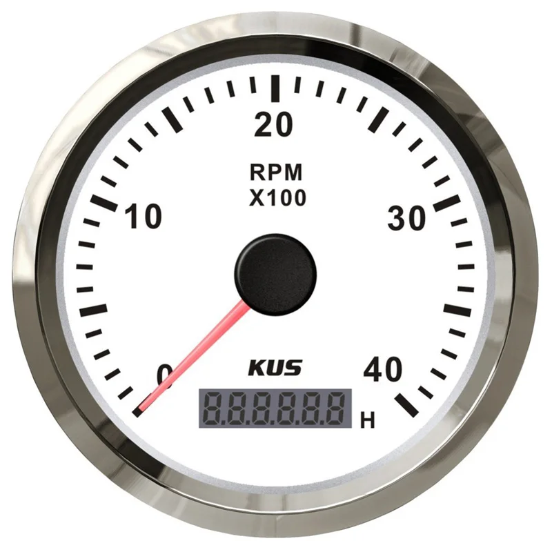 Kus 0-4000RPM 12v/24v White Tachometers Modification 85mm Lcd Revolution Meter Yellow or Red Backlight for Boat Auto Bus Vessel