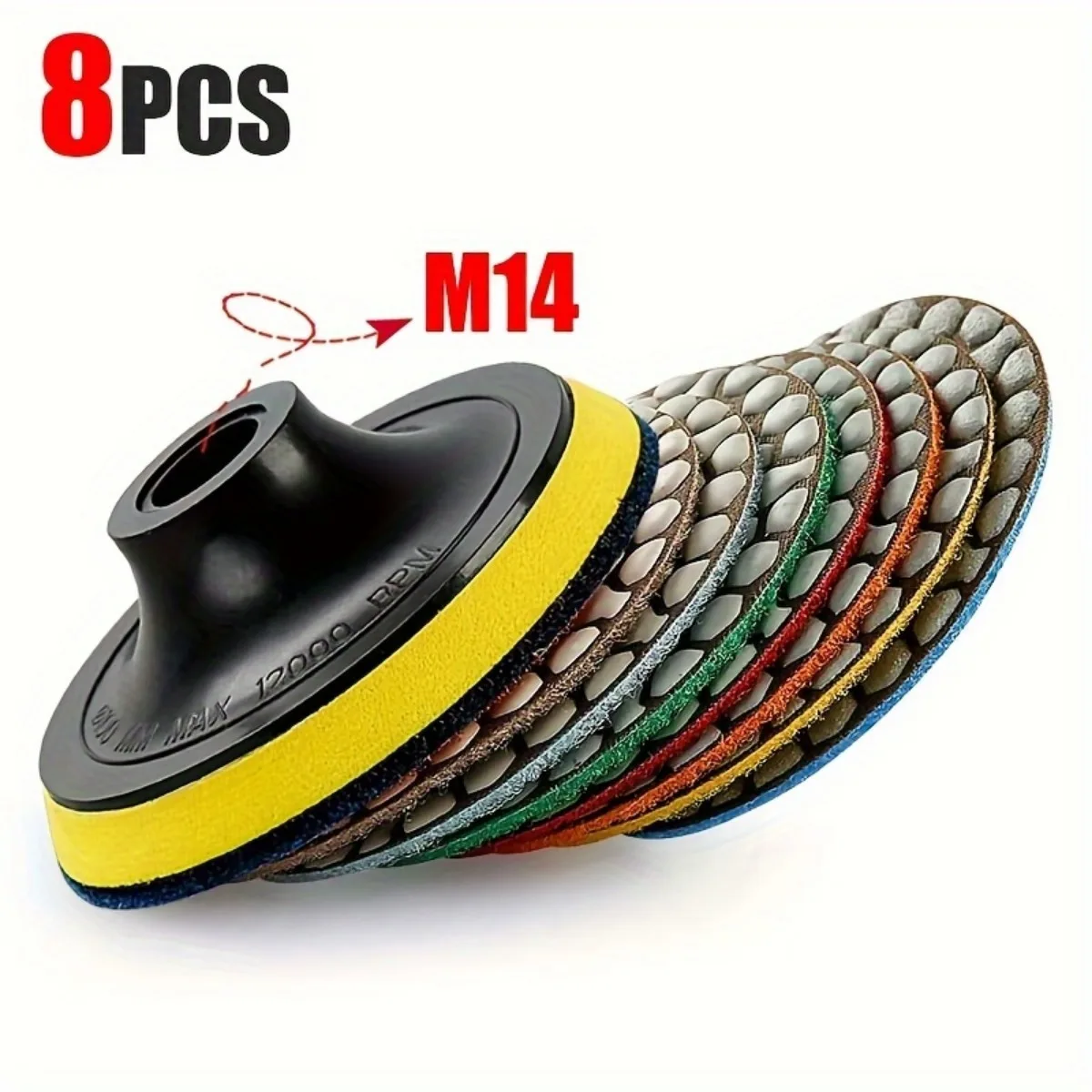 مجموعة وسادات تلميع ماسية 4 بوصة 8 قطع، قرص صنفرة جاف للجرانيت والرخام والزجاج الجريزوفولفين والكونترتوب والخرسانة