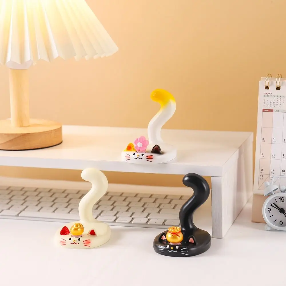 Ceramic Multi-functional Phone Holder Resin Vivid Color Car Dashboard Ornament Cat Figurine Cartoon Cute Cat Statue Car Interior