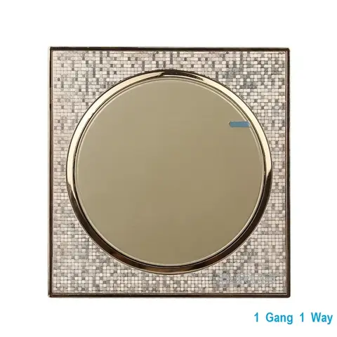 Interruttore da parete di lusso in oro champagne 1 banda 1 via interruttore della luce di controllo singolo pulsante rotondo interruttore semplice e alla moda 86mm * 86mm