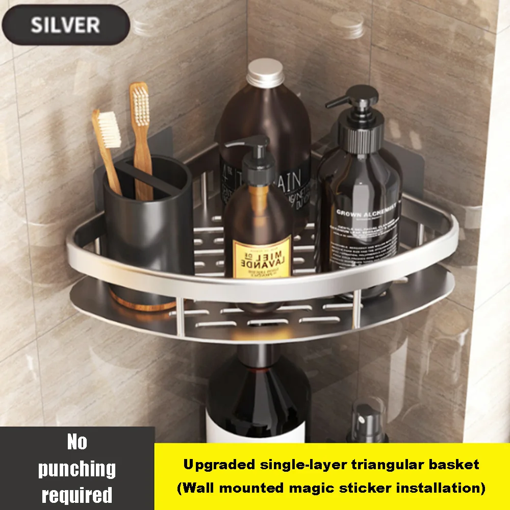 1-2PCS Bathroom Corner Shelf Cosmetics Rack No Drill Space Aluminum Shower Storage Rack Bathroom Organizer