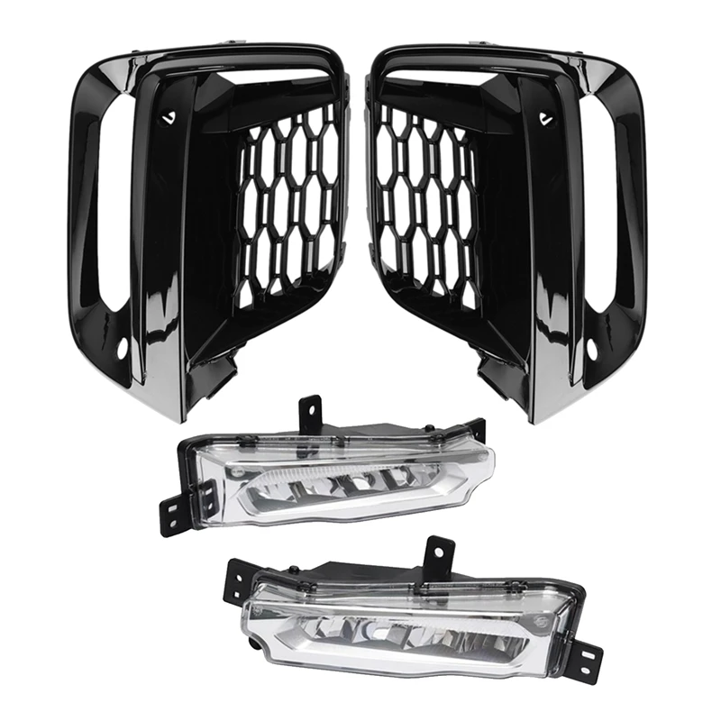 1Set Car Front Fog Light Grille Trim Frame & LED Daytime Running Lamp For BMW X3 X4 G08 G02 G01 2018-2020 Exterior Cover