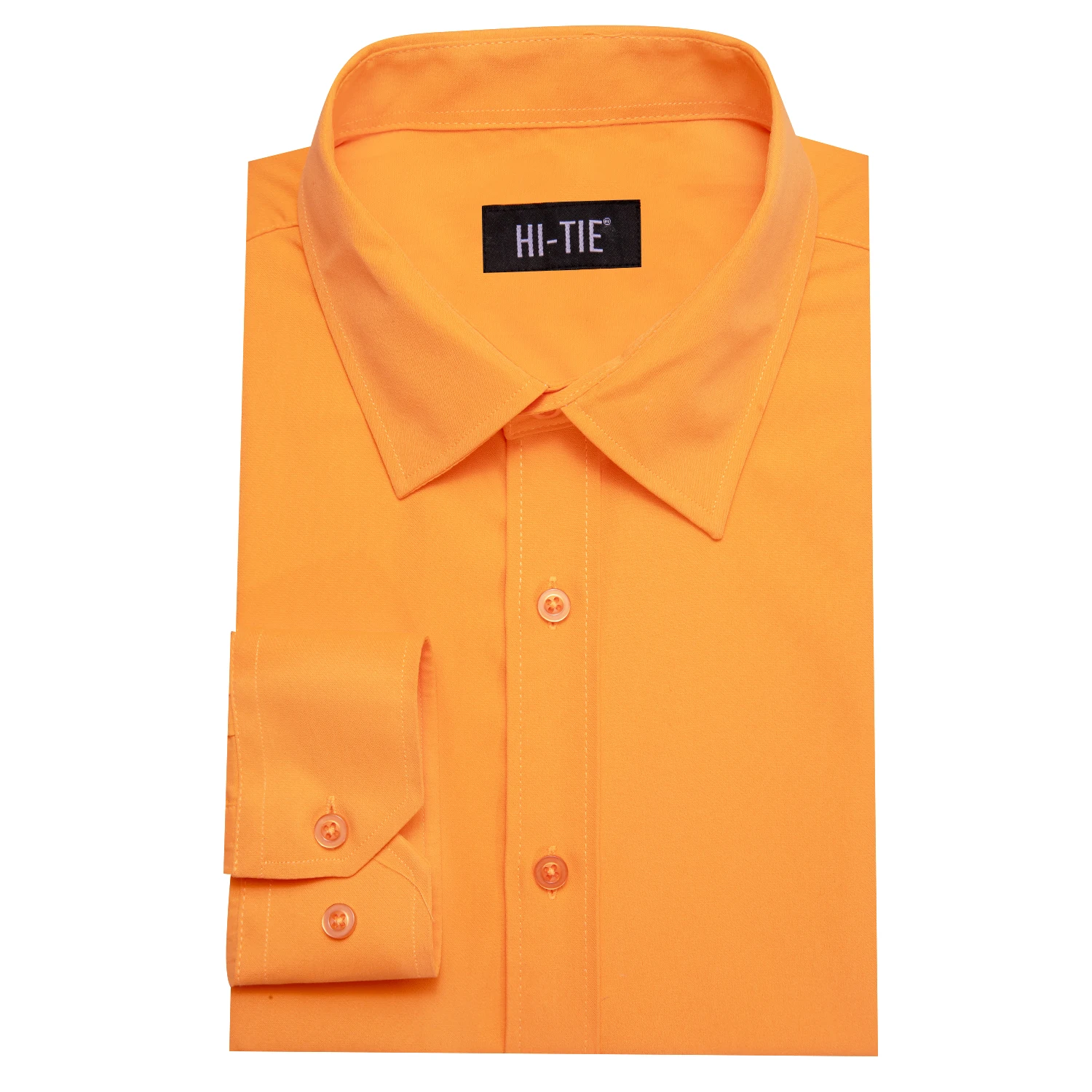 Hi-Tie Jacquard Orange Hot Pink Solid Mens Silk Shirt Long Sleeve Lapel Shirt Blouse Outerwear Wedding Office Breathable Quality