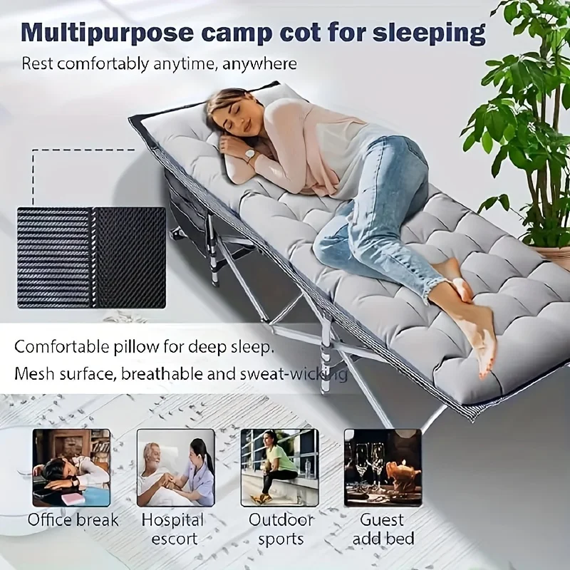 75 -inch large folding sports outdoor bed, stadium bed with double -sided mattress, portable foldable guest bed. image 4
