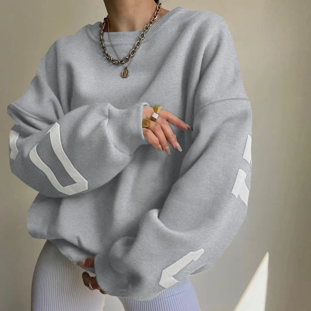 Casual Fashion Letter Sweatshirts Autumn Winter Women Clothing New All-match Loose O-neck Long Sleeve Pullovers Female Korean