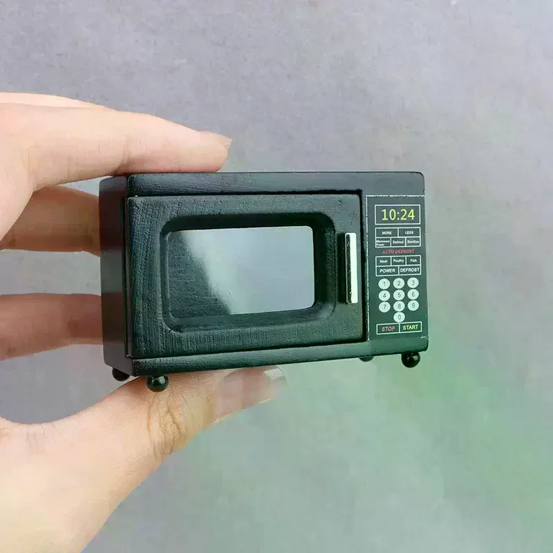 1:12 casa de bonecas em miniatura preta forno de micro-ondas móveis modelo de casa decoração brinquedo acessórios para casa de boneca