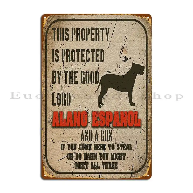 Alano Espanol Silhouette Vintage Humorous Guard Dog Warning Sign Metal Plaque Poster Pub Funny Cinema Print Tin Sign Poster