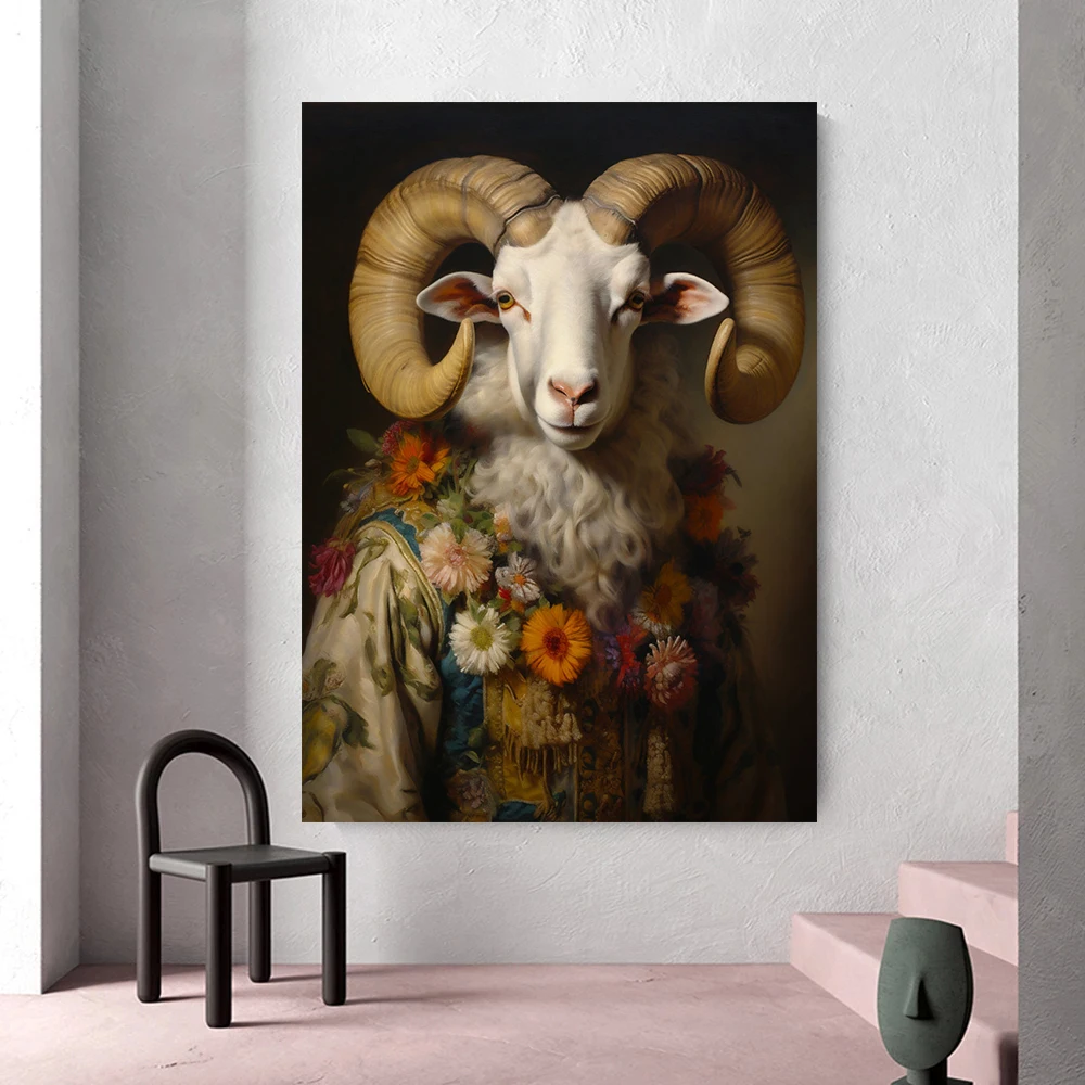 Victorian Animal Portrait Poster Fox Tiger Deer Zebra Sheep Giraffe Duck Eagle Canvas Painting Renaissance Wall Room Home Decor