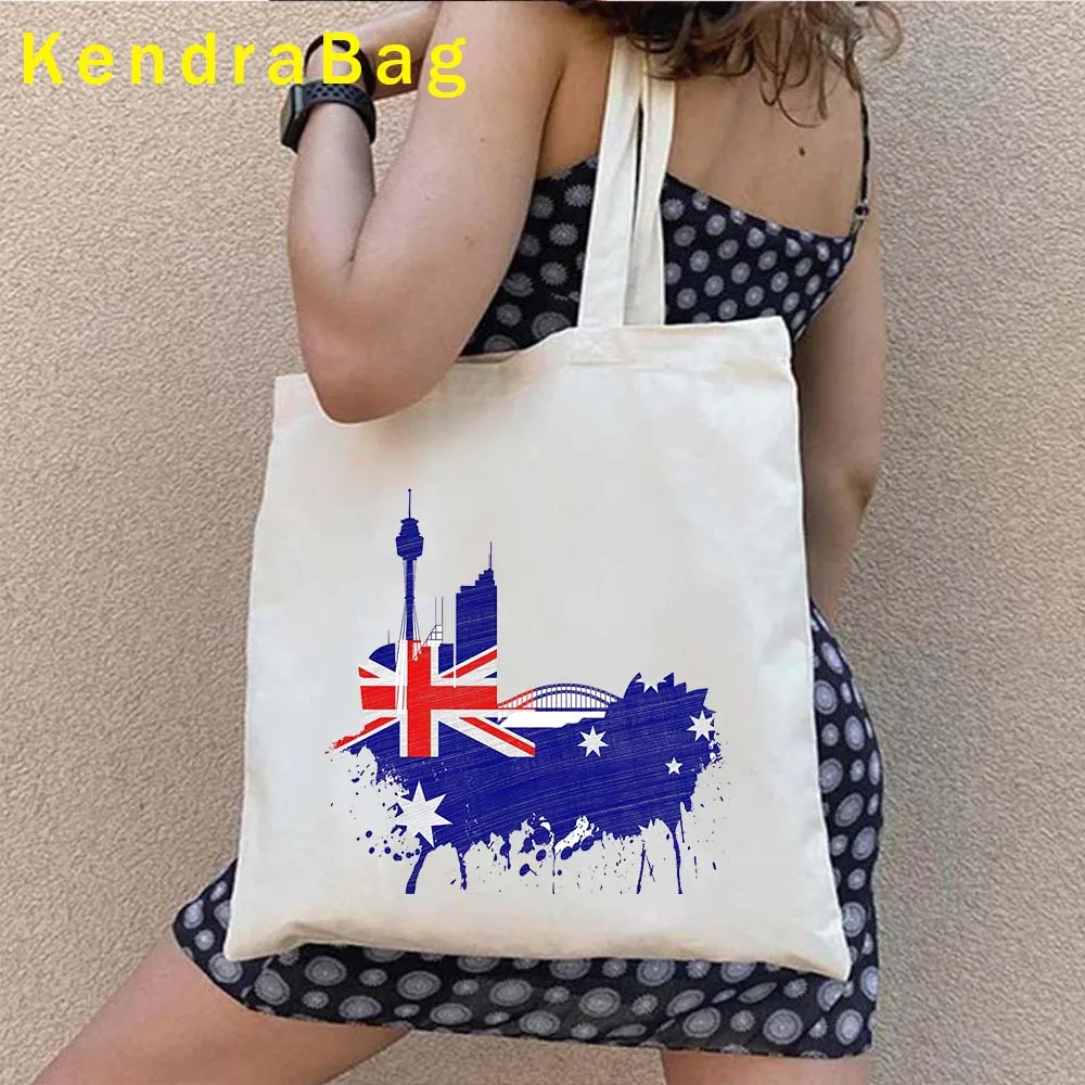 Sidney Skyline lengan Negara Australia bendera peta kanvas tas Tote Adelaide Kangaroo koala Australia gadis hadiah tas tangan