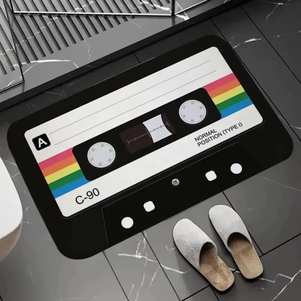 VIKAMA Retro Cassette Tape Shaped Bath Mat, Soft Absorbent Non-Slip Bathroom Rug for Shower & Entryway