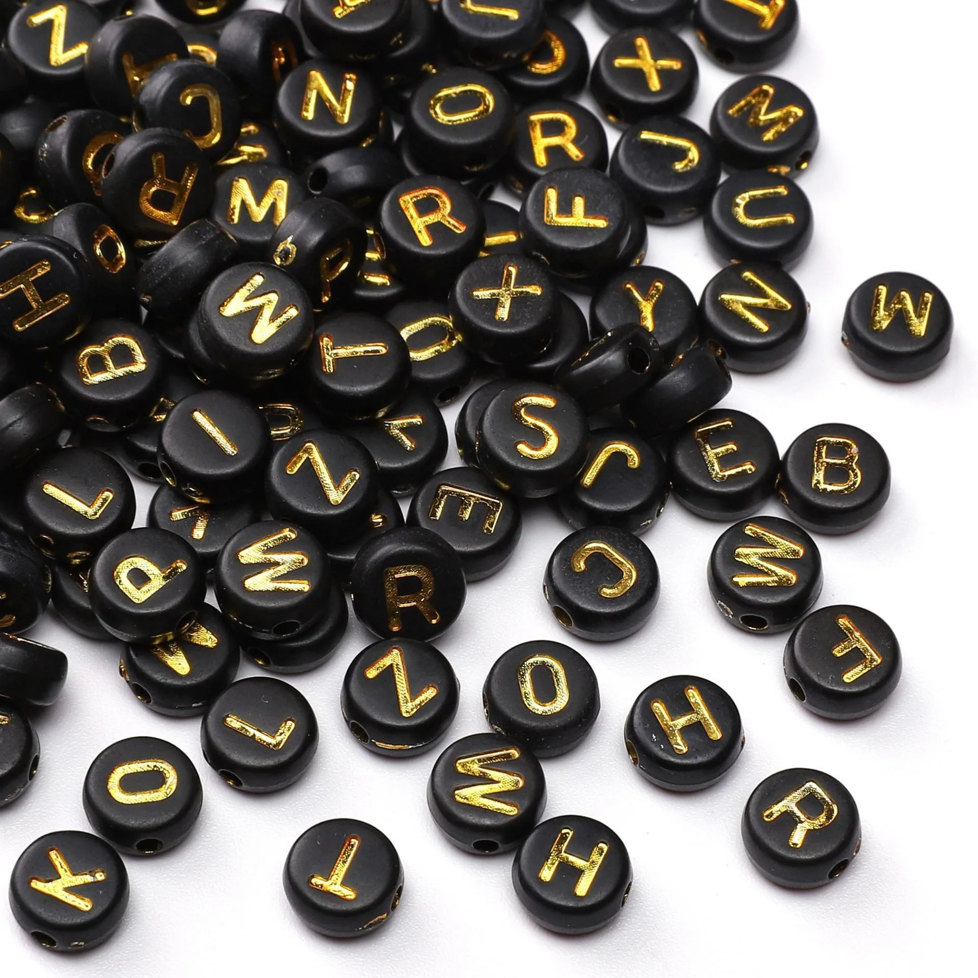 4x7MM 305/605pcs English letter beads, black and gold, acrylic loose beads, bracelets, necklaces, earrings DIY accessories view 5