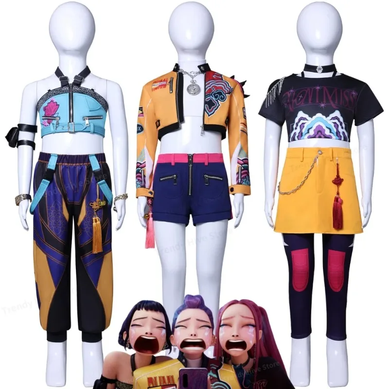 

Kids Kpop Demon Hunters Rumi Zoey Mira Cosplay Costume Idol Uniform Wig Suit for Girls Halloween Carnival Roleplay Outfits