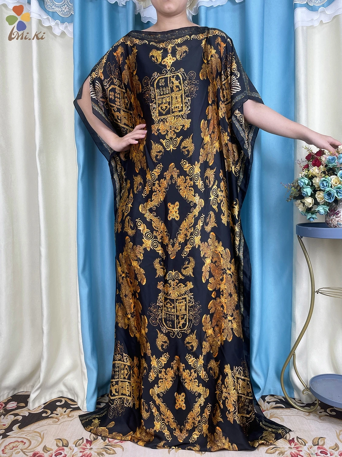 2024 neue Mode afrikanische Seide Abayas für Frauen Dubai Print weichen Sommer lose Femme Robe Party Abendkleid mit Gürtel Turban