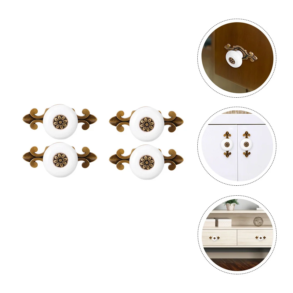 

4Pcs Zinc Alloy Furniture Handles Ceramic Decorative Cabinet Pulls Practical Durable Furniture Drawer Accessories Home