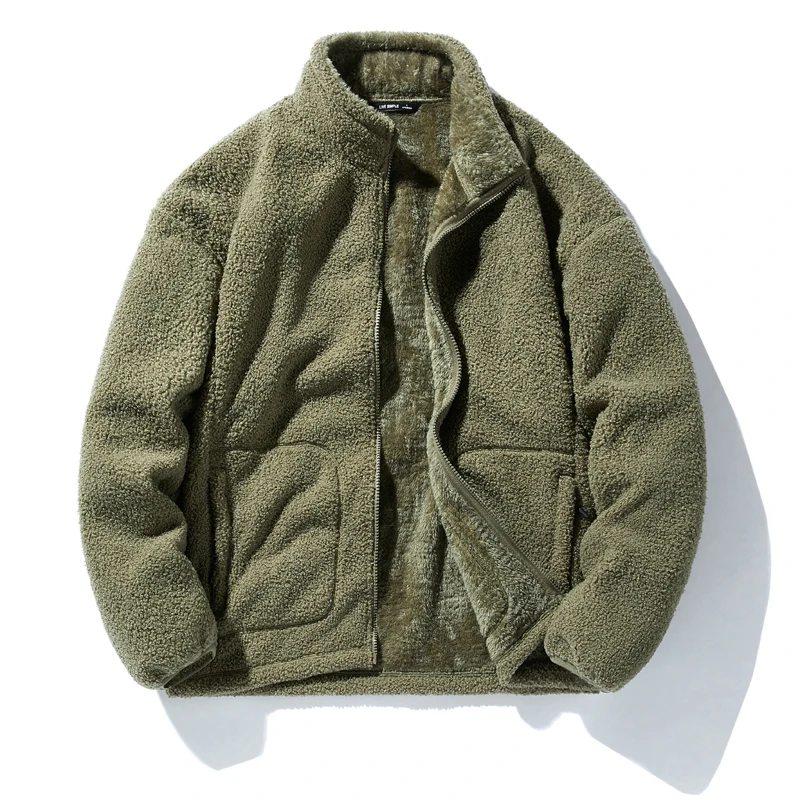 

Winter Fleece Jackets Mens Stand Collar Outerwear Jacket Harajuku Streetwear Plus Size Men Solid Color Loose Casual Warm Coat
