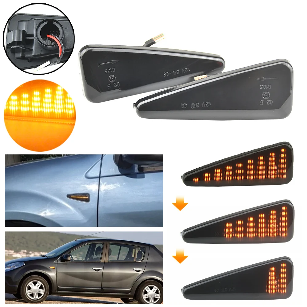 For Dacia Logan Sandero I Renault Stepway Thalia 2008 2009 2010 2011 2Pcs Dynamic LED Side Marker Light Turn Signal Blinker Lamp - view 2