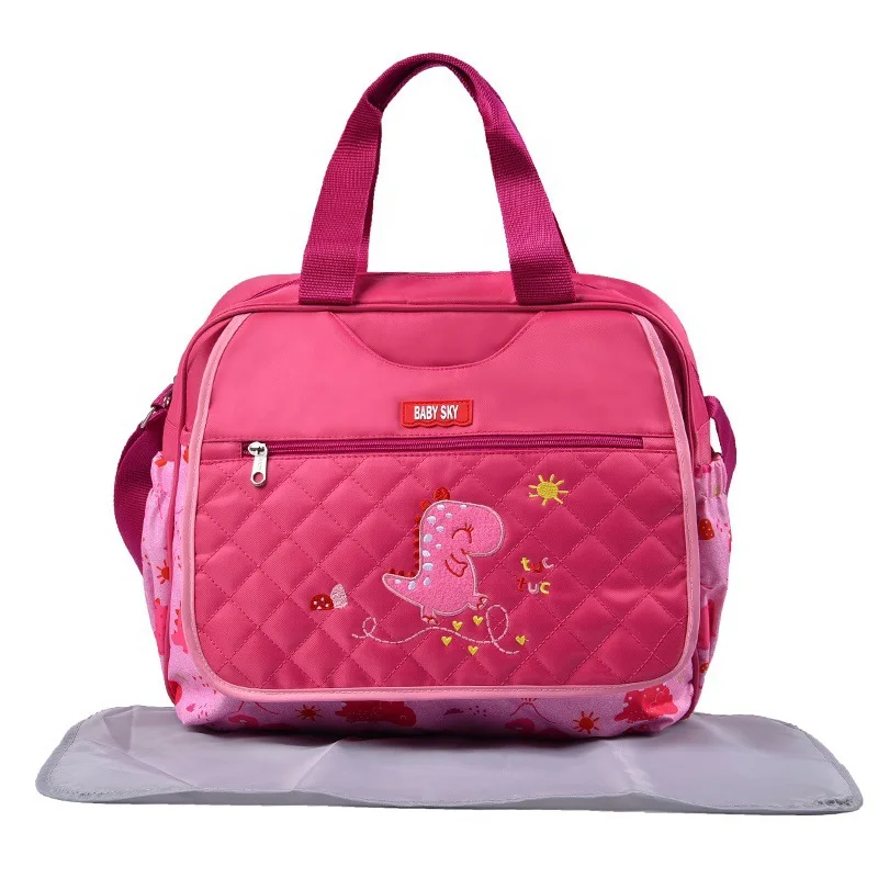 Diaper Bag Embroidered Dinosaur Pattern Tote Bag Crossbody Cartoon Baby Diaper Changing Bag With Changing Pad Baby Bag For Mom