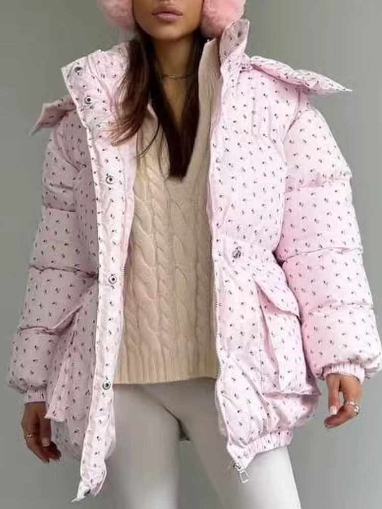 سترات باركاس بقلنسوة مطبوعة شتوية من Tossy للنساء دافئة برباط علوي ورقبة واقفة معطف غير رسمي مرقع ملابس الشارع سترات نسائية #4