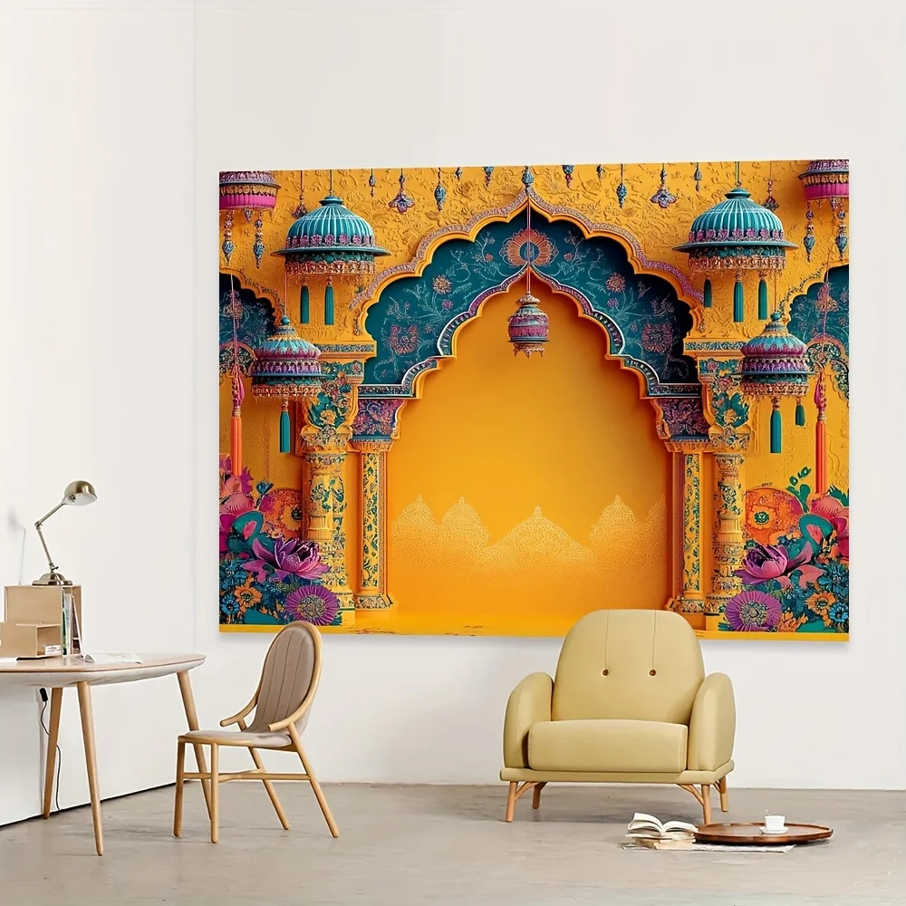 1 Latar belakang pesta pernikahan India yang cerah - desain arsitektur tradisional, dekorasi rumah dan alat peraga studio, dekorasi pernikahan