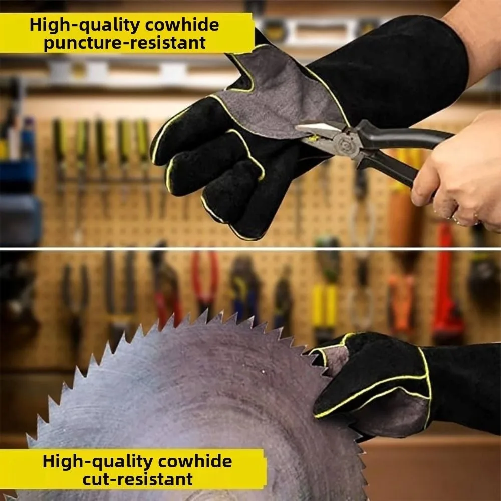 قفازات جلدية مقاومة للحرارة العزل الحراري قفازات أمان مقاومة درجات الحرارة العالية 14/16 بوصة قفازات العمل قفازات واقية #4