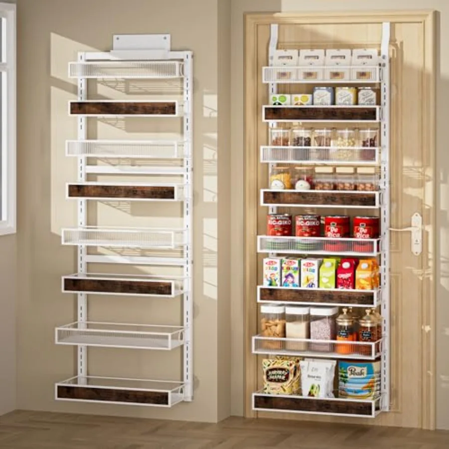 

8 Tier Over the Door Pantry Organizer 2 IN 1 Hanging or Wall Mounted Spice Rack with Adjustable Basket Heavy Duty Seasoning Sto