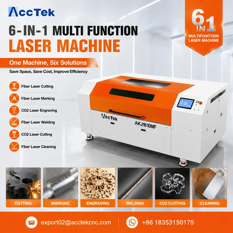 New 6 In 1 Multifunction 1.5kw CNC Fiber Laser Metal Cutting Machine Laser Cleaner Welder Co2 Laser Engraver Cutting Wood MDF