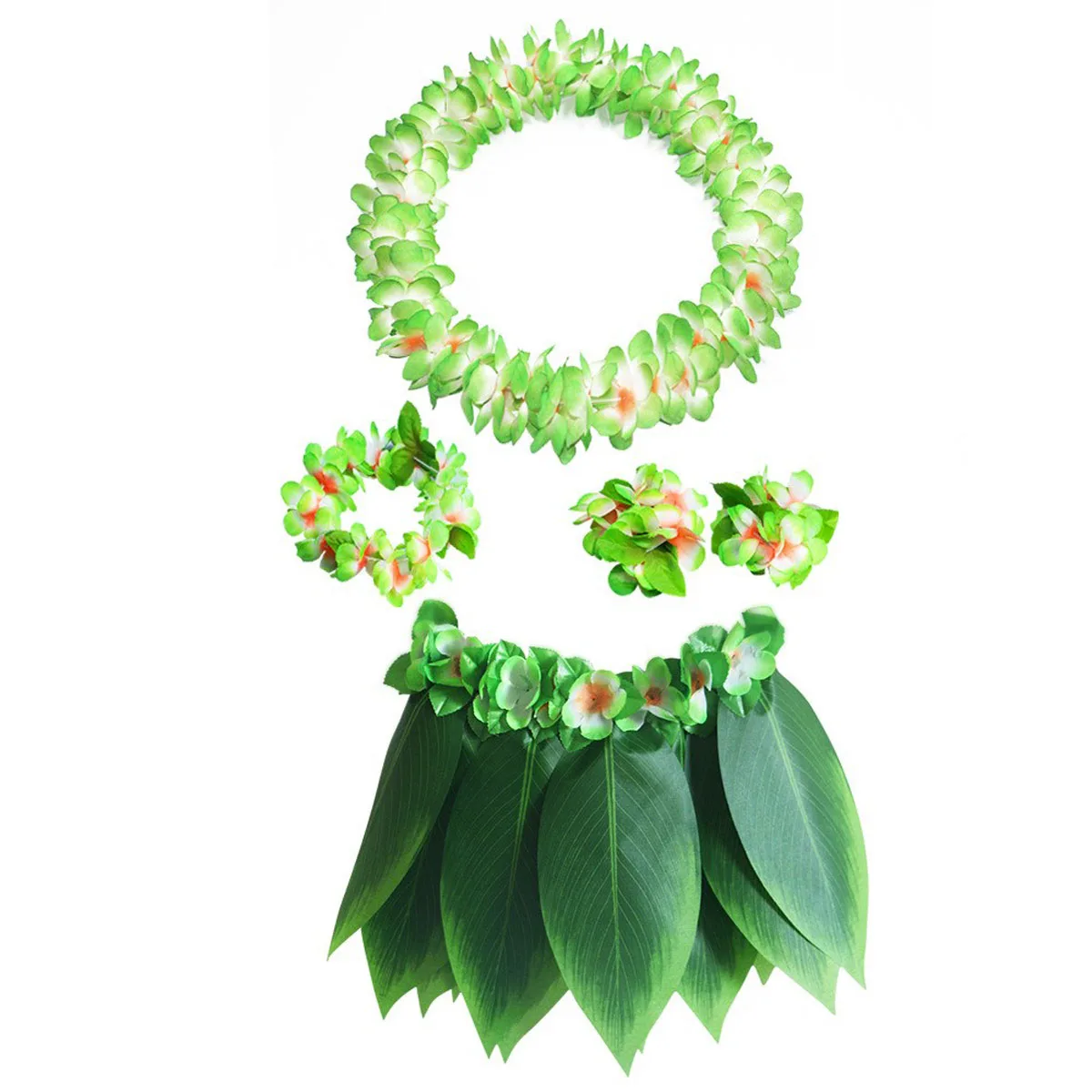 

5Pcs Hawaii Grass Skirt Set Tropical Artificial Flower Neck Wreath Colorful Dance Costume Luaus Parties Weddings Bright