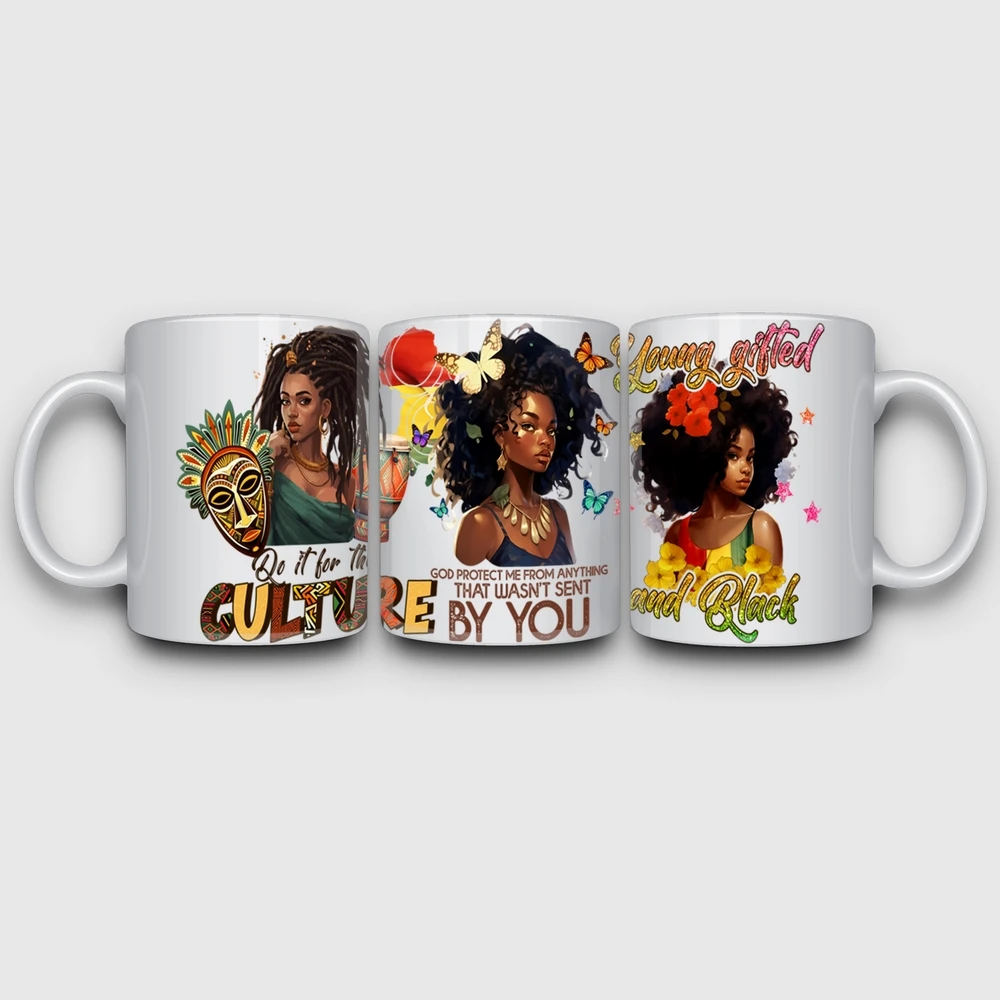 5 sheets black woman UV DTF cup stickers, glass sports DTF transfer stickers, waterproof wipe transfer paper for 16 oz glass