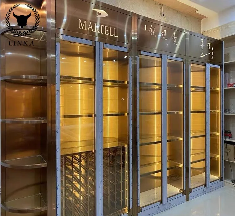 

Stainless steel wine cabinet wine rack villa home refrigerated wine cabinet custom wine kiln winery display rack SUS 304