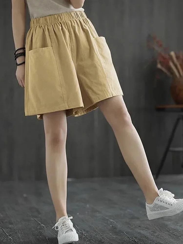 High Waist Wide Leg Short Pants Loose Fit Student Workwear Cotton Casual Trousers Straight Cut Slimming Five-Point Pants