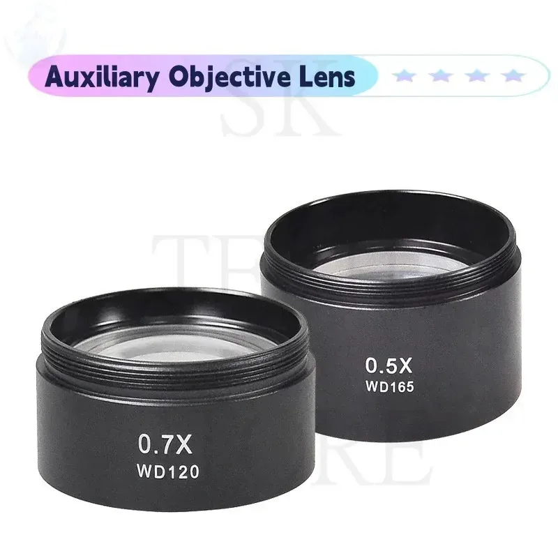 SIKO WD165 0.5X 0.7X WD120 lente de cristal para microscopio lente Barlow rosca de montaje Microscopio lente objetivo de cámara rosca de 47mm 48mm