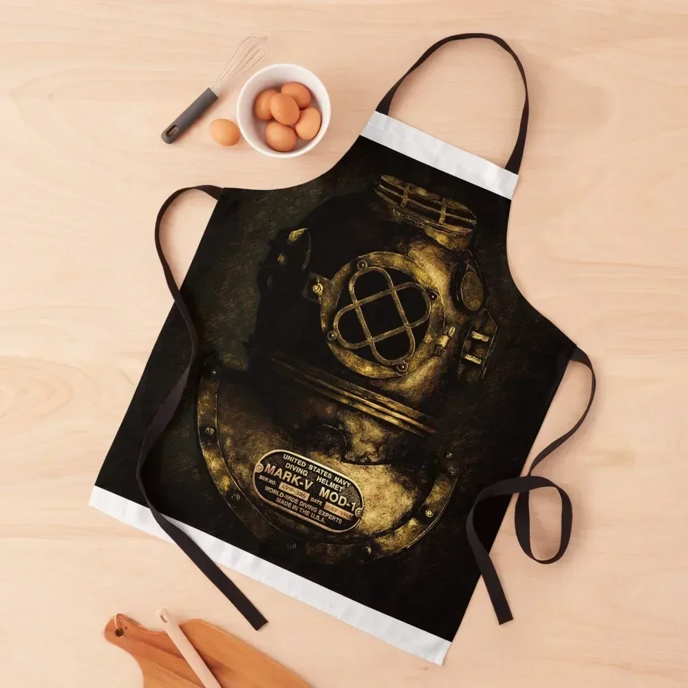 Golden Deep Sea Diving Helmet Apron with personal logo Customizable Woman custom women's kitchen Apron