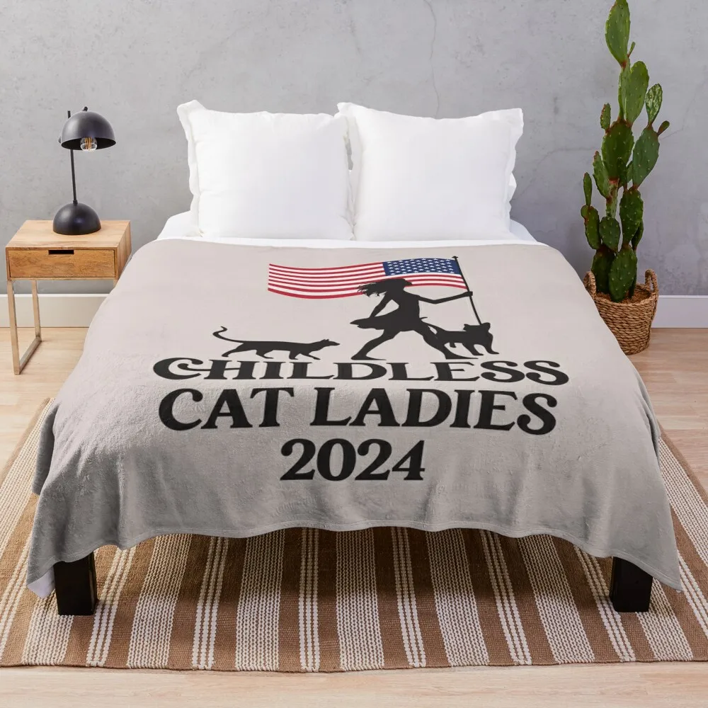 Childless Cat Ladies 2024 Kamala Harris American Flag Throw Blanket warm winter Fashion Sofas halloween Stuffeds Blankets