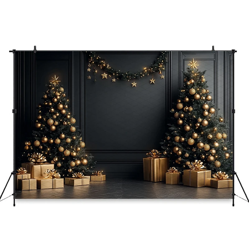 Christmas Tree Big Background For Photography Gold Ball Baby Shooting Props Home Gift Room Decoration Backdrop Studio Photobooth