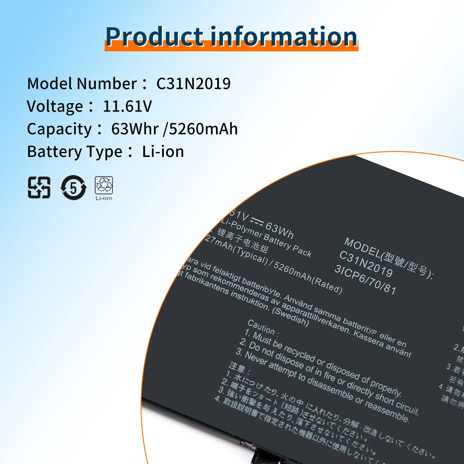 Bvbh แบตเตอรี่แล็ปท็อป C31N2019 11.61V/63Wh 5427mAh สำหรับ Asus VivoBook Pro 14X OLED M7400 M3500QC-L1081T M3500QC-L1142T ซีรีส์