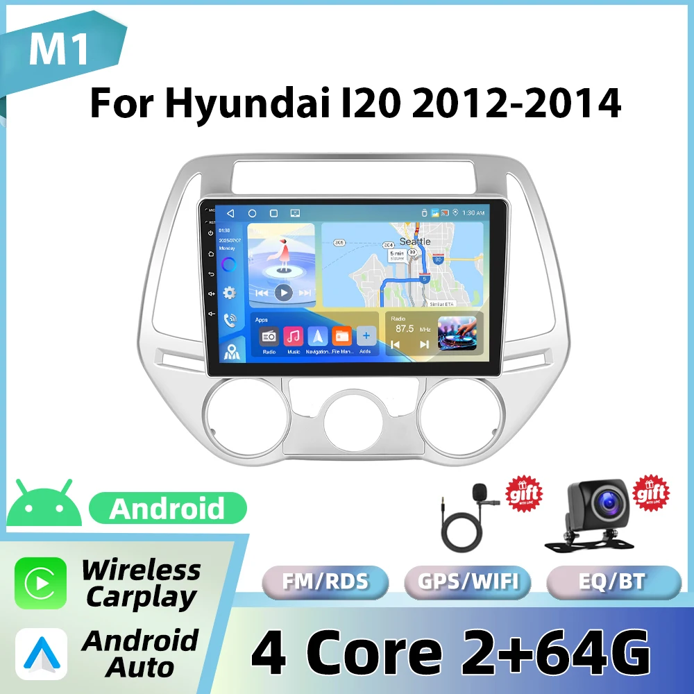 Podofo 9'' draadloze CarPlay autoradio voor Hyundai I20 2012-2014 Android GPS navigatie autoradio FM/RDS BT EQ