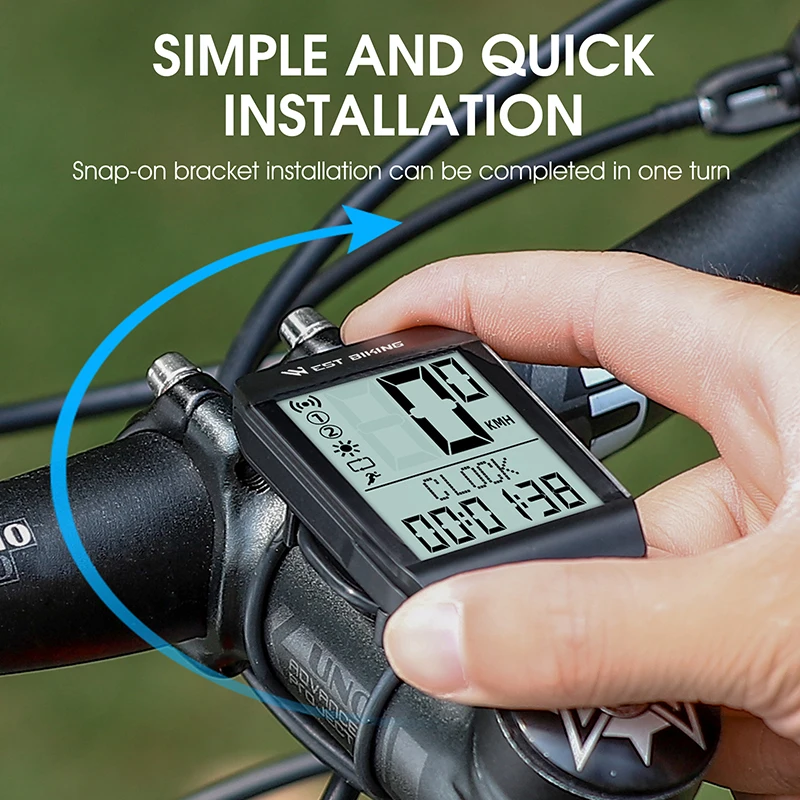 WEST BIKING 5 Language Bicycle Computer Wireless Wired Cycling Odometer Auto Wake & Sleep Bike Speedometer LED Screen Stopwatch